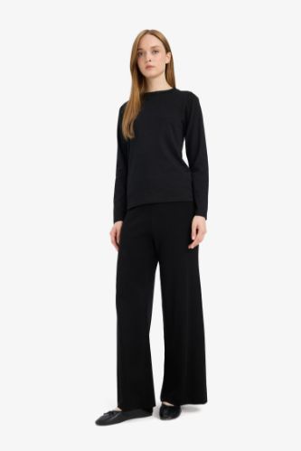 Relax Fit Triko Pantolon Basic Düz Beli Lastikli Geniş Paça