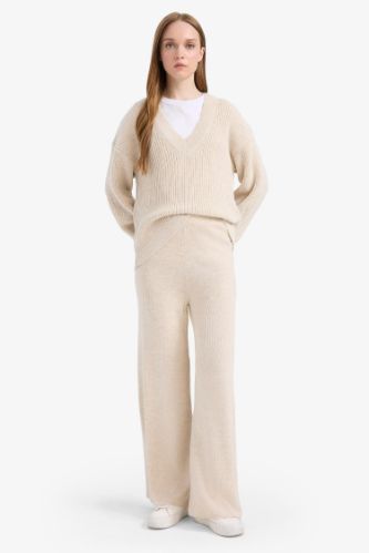 Relax Fit Triko Pantolon Basic Düz Beli Lastikli Geniş Paça