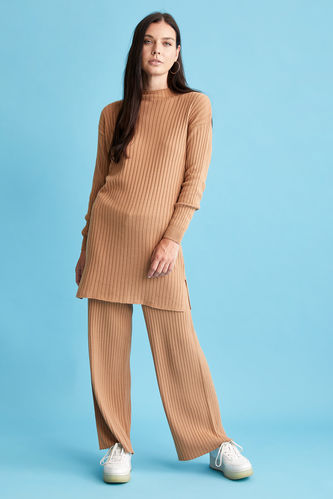 Relaxed Fit Palazzo Knit Trousers