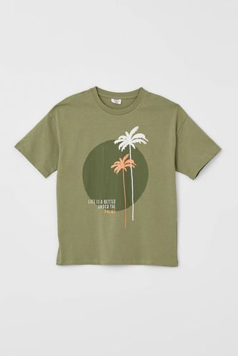 Erkek Çocuk Oversize Palmiye Baskılı Kısa Kollu Tişört