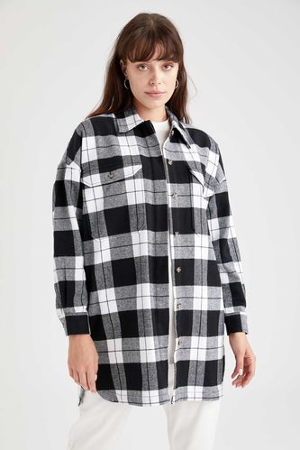 Relax Fit Checked Flannel Long Sleeve Woven Tunic