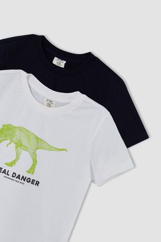 Erkek Çocuk Dinozor Baskılı Kısa Kollu 2'li Tişört