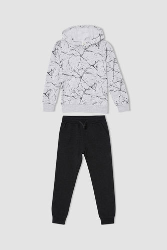 Boy Patterned Long Sleeve Sweater And Drawstring Trousers Set