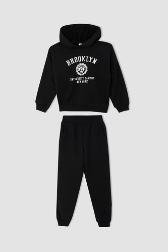 Girl Regular Fit Long Sleeve Printed Hoodie & Sweatpants Set