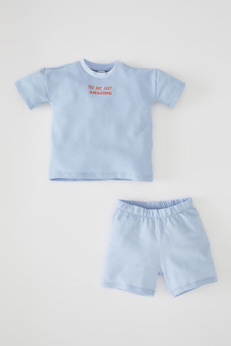 Ensemble t-shirt et short texturés à manches courtes et slogan pour bébé garçon