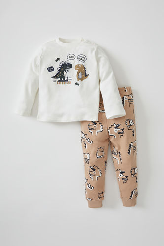 Erkek Bebek Dinozor Desenli Uzun Kollu Pijama Takımı