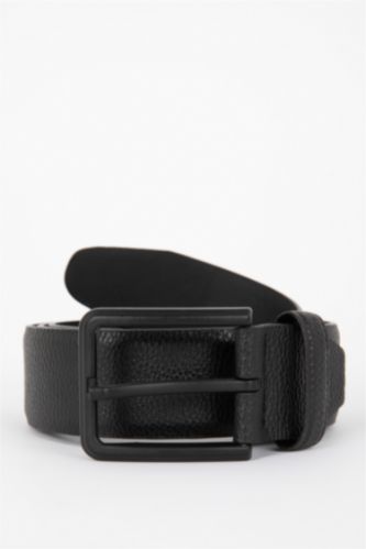 Men Black Man Rectangular Buckle Faux Leather Classic Belt