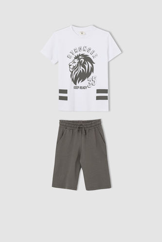 Boy Lion Printed Short Sleeve T-Shirt and Shorts Set