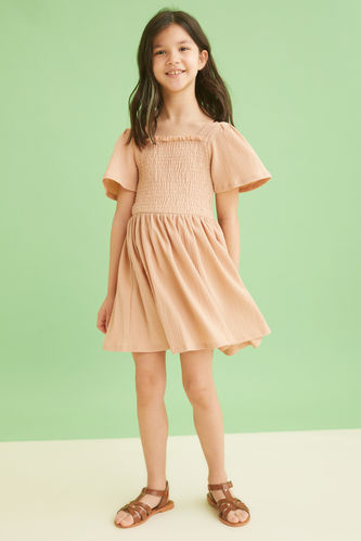 Girl Basic Short Sleeve Fit And Flare Dress