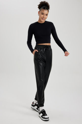 Faux Leather Tie Waist Trousers