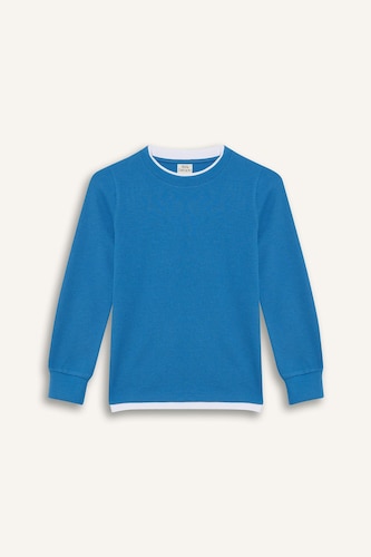 Boy Regular Fit Crew Neck Waffle Long Sleeve T-Shirt
