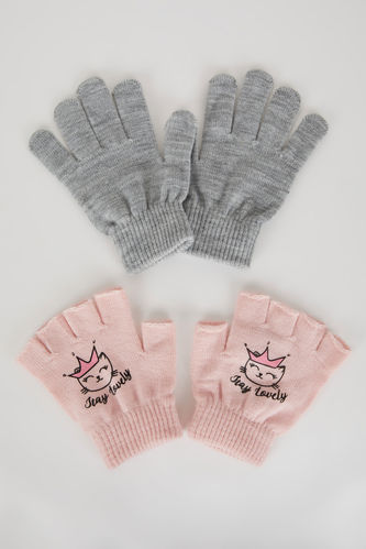 Girl Patterned 2-Pack Knitwear Gloves