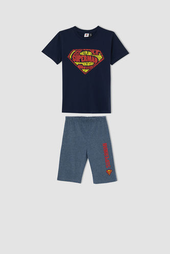 Erkek Çocuk Süperman Lisanslı Kısa Kollu Pijama Takımı