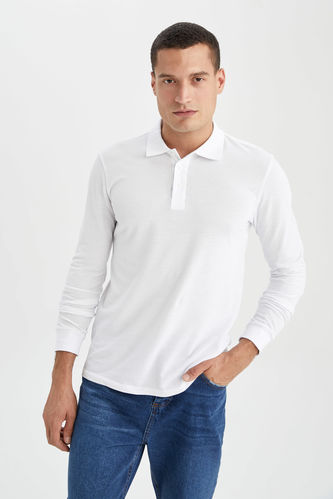 Slim Fit Polo Yaka Basic Uzun Kollu Tişört