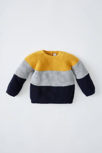 Пуловер стандартного кроя с круглым вырезом в стиле колор блок для малышей мальчиков