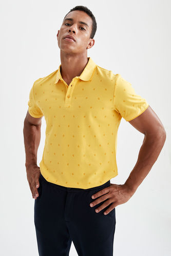 Slim Fit Polo Yaka Desenli Kısa Kollu Pamuklu Penye Tişört