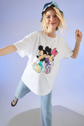 Mickey & Minnie Mouse Bisiklet Yaka Hamile %100 Pamuk Tişört