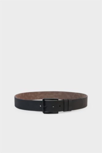 Man Rectangle Clasp Faux Leather Denim Belt