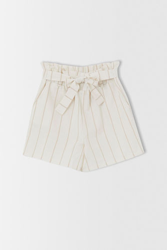 Girl Striped High Waisted Belted Shorts