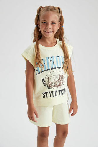 Yellow Girls & Teens Girl Printed Sleeveless T-Shirt And Shorts Set 2060916