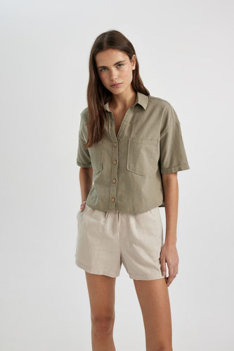 Рубашка с коротким рукавом квадратного кроя с коротким рукавом из льна для женщин