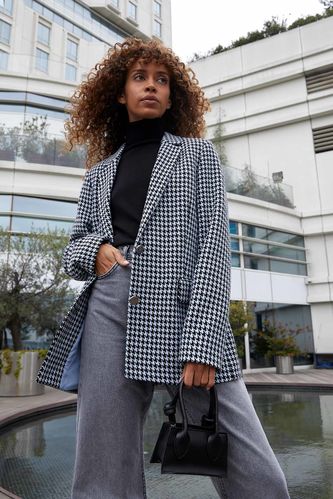 Relax Fit Square Patterned Textured Blazer