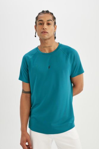 DeFactoFit Slim Fit Dar Kesim Bisiklet Yaka Baskılı Sporcu Kısa Kollu Tişört