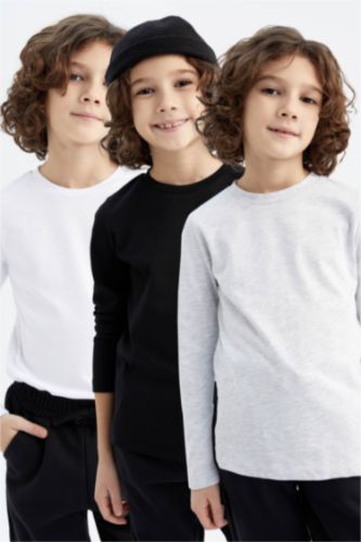 BOYS & TEENS White 3 piece Regular Fit Long Sleeve T-Shirt