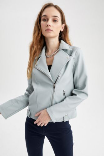 Light grey outlet faux leather jacket