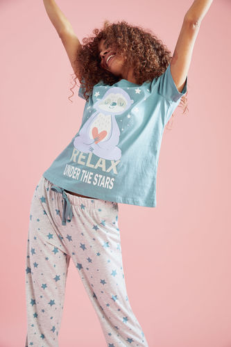 Slogan Baskılı Kısa Kollu Pijama Takımı