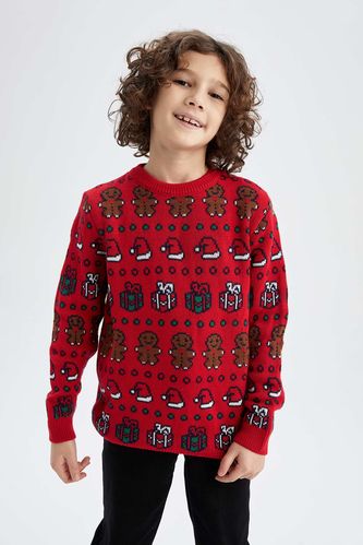 Пуловер приталенного кроя с круглым вырезом для мальчиков