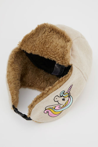 Kız Çocuk Unicorn Baskılı Isı Yalıtımlı Warmtech Pelüş Şapka