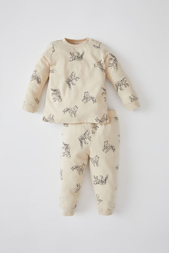 Tiger Patterned Long Sleeve Shirt And Trousers Cotton Pyjamas Set