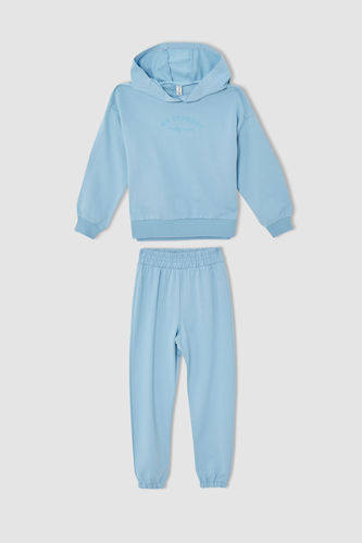 Kız Çocuk Regular Fit Kapüşonlu Uzun Kollu Pamuklu Pijama Takım
