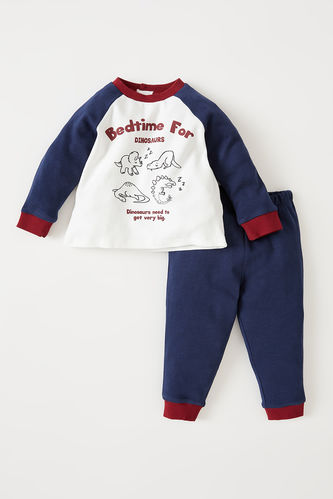 Erkek Bebek Baskılı Renk Bloklu Uzun Kollu Pamuklu Pijama Takımı