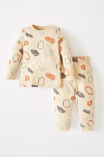 Erkek Bebek Desenli Uzun Kollu Organik Pamuklu Pijama Takım