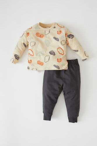 Erkek Bebek Desenli Organik Pamuklu Sweatshirt ve Eşofman Altı Takımı