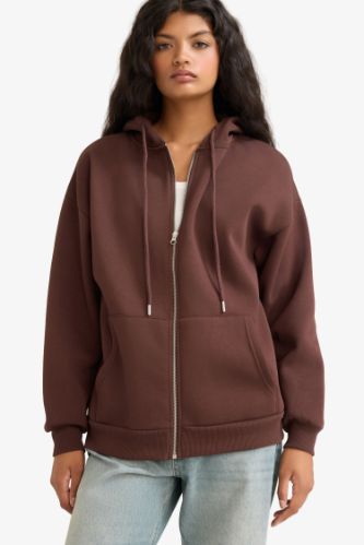 Oversize Fit Zippered Hooded Sweatshirt