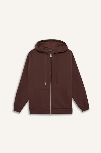 Oversize Geniş Kalıp Kapüşonlu Fermuarlı Sweatshirt