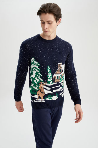 Regular Fit Crew Neck Christmas Themed Knitwear Sweater