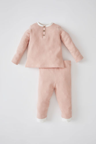 Kız Bebek Fitilli Esnek Dokulu Uzun Kollu Pijama Takımı