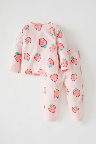 Kız Bebek Çilek Desenli Uzun Kollu Pijama Takımı