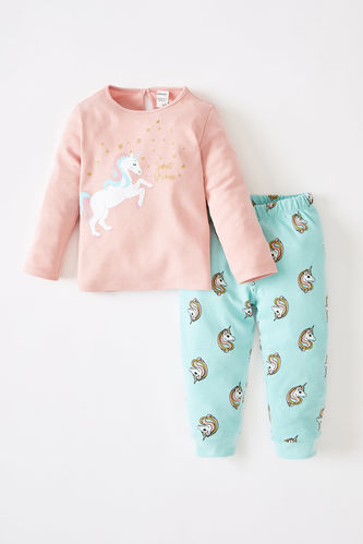 Kız Bebek Unicorn Desenli Uzun Kollu Pamuklu Pijama Takım