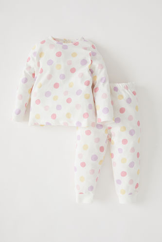 Kız Bebek Renkli Puantiye Desenli Uzun Kollu Pijama Takımı