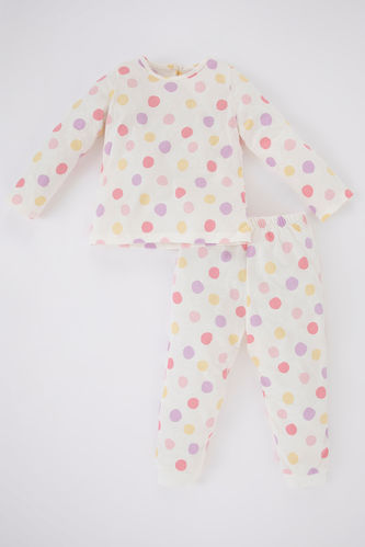 Kız Bebek Renkli Puantiye Desenli Uzun Kollu Pijama Takımı