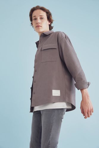 Coool Oversize Fit Basic Çift Cepli Uzun Kollu Gömlek Ceket