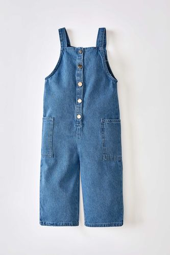 Button Down Denim Dungarees With Pockets