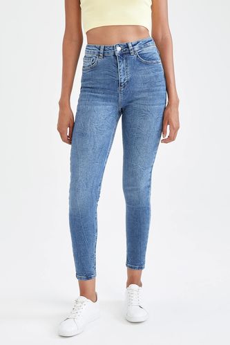 Vintage Skinny Yıkamalı Yüksek Bel Jean Pantolon