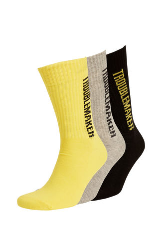 Erkek Slogan İşlemeli 3'lü Soket Çorap