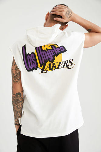 NBA Los Angeles Lakers Lisanslı Oversize Fit Kapüşonlu Sırt Baskılı Kolsuz Tişört